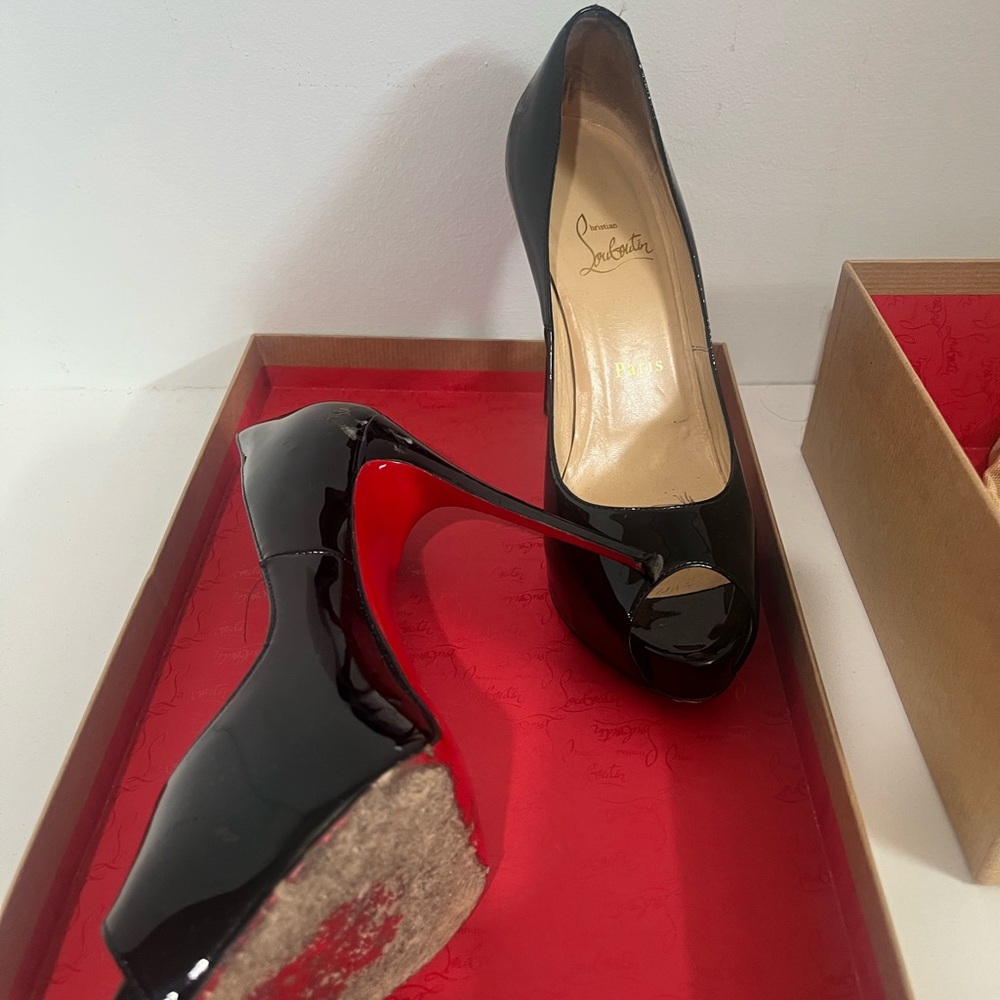 Christian Louboutin Glossy Black Peep Toe Heels